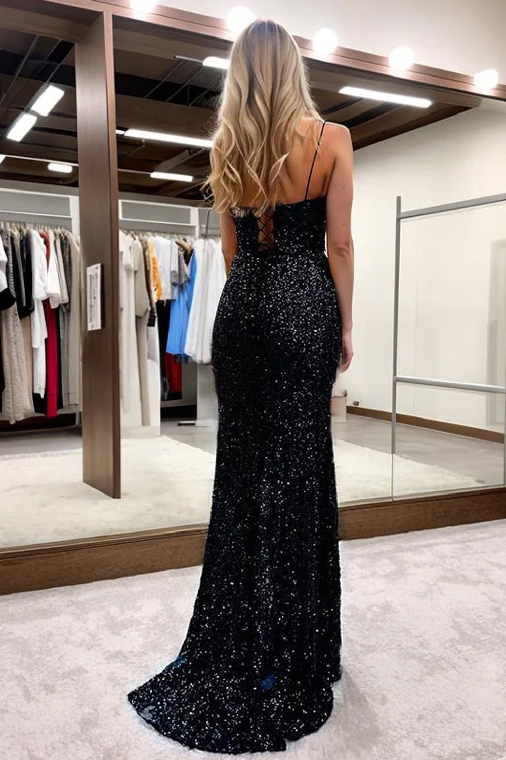 Purple Sequins Mermaid Long Prom Dress