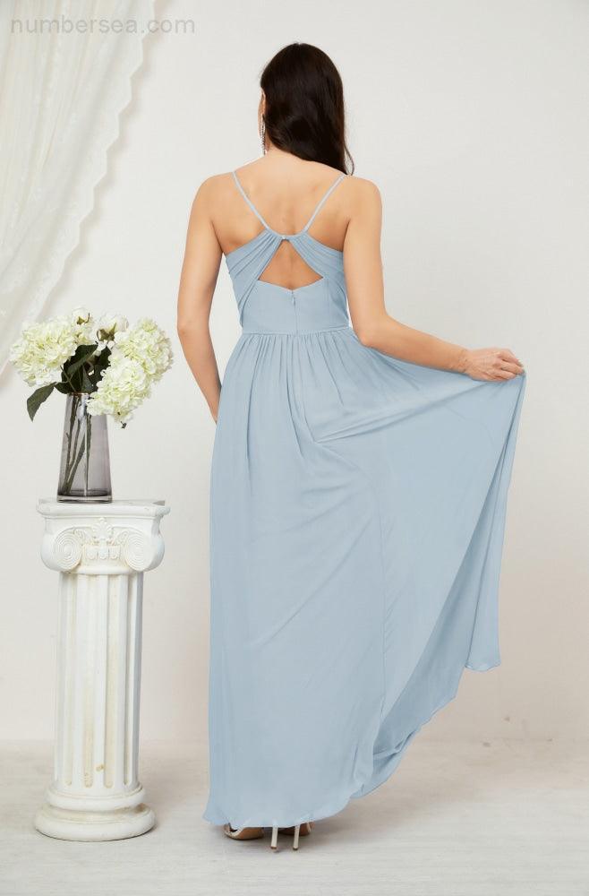 Baoleely  Neck Bridesmaid Dresses Chiffon Long Spaghetti A-line Formal Prom Gown for Wedding Party Evening 2801