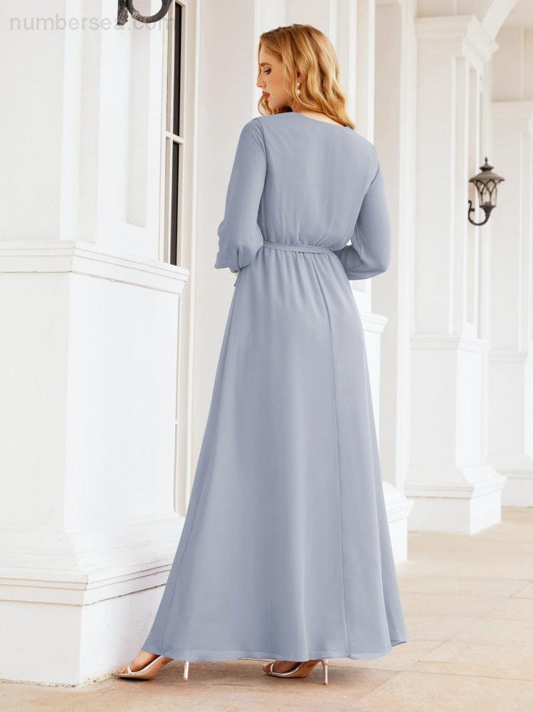 Numbersea Women's Chiffon Bridesmaid Dress A line Long Sleeves Formal Evening Prom Gown for Wedding Guest 28032