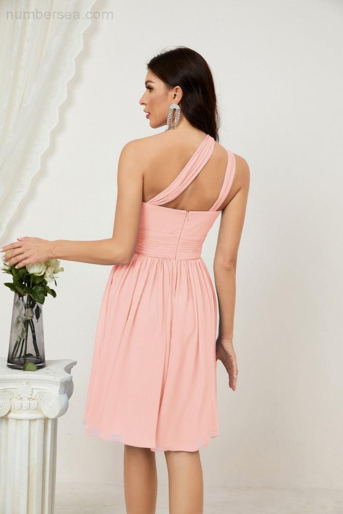 Baoleely Women Chiffon Short One Shoulder Bridesmaid Dress Formal Dresses for Party Homecoming 2804