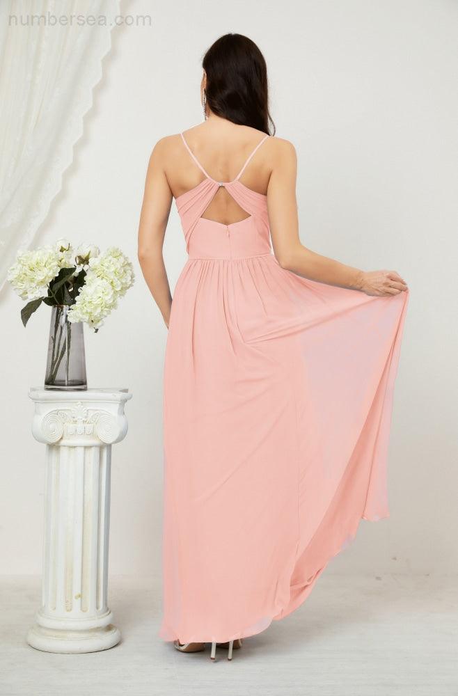 Baoleely  Neck Bridesmaid Dresses Chiffon Long Spaghetti A-line Formal Prom Gown for Wedding Party Evening 2801