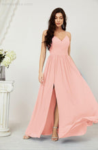 Baoleely  Neck Bridesmaid Dresses Chiffon Long Spaghetti A-line Formal Prom Gown for Wedding Party Evening 2801
