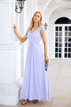 Ladies Chiffon V Neck Sleeveless Floor Length Bridesmaid Evening Dress Wedding Party Evening Dress 28126