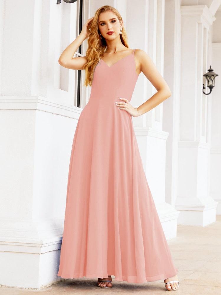 Numbersea Spaghetti Strap Bridesmaid Dresses V Neck Butterfly Back Fromal Evening Party Prom Gown 28036