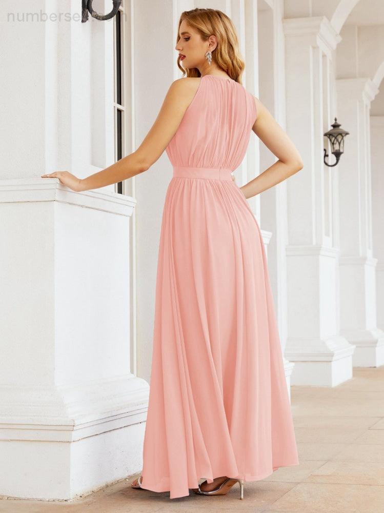 Numbersea Halter Bridesmaid Dress Empire Waist Formal Evening Prom Gown for Mother of The Bride 28030