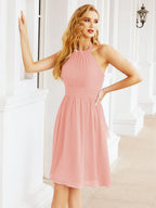 Baoleely Halter Chiffon Bridesmaid Dresses Short Sleeveless Formal Party Dress Open Back 28023