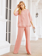 Sunnderly Elegant 2 Piece Mother of The Bride Dress Plus Size Pant Suits Ruffle Layers Sliver Housecoat SY28064