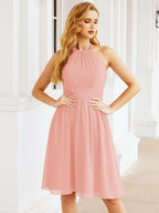 Baoleely Halter Chiffon Bridesmaid Dresses Short Sleeveless Formal Party Dress Open Back 28023