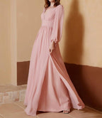 Evening Dress V-Neck Floor-Length Slit Dress