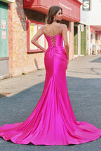 Mermaid Satin Spaghetti Straps Long Corset Prom Dress with Beading
