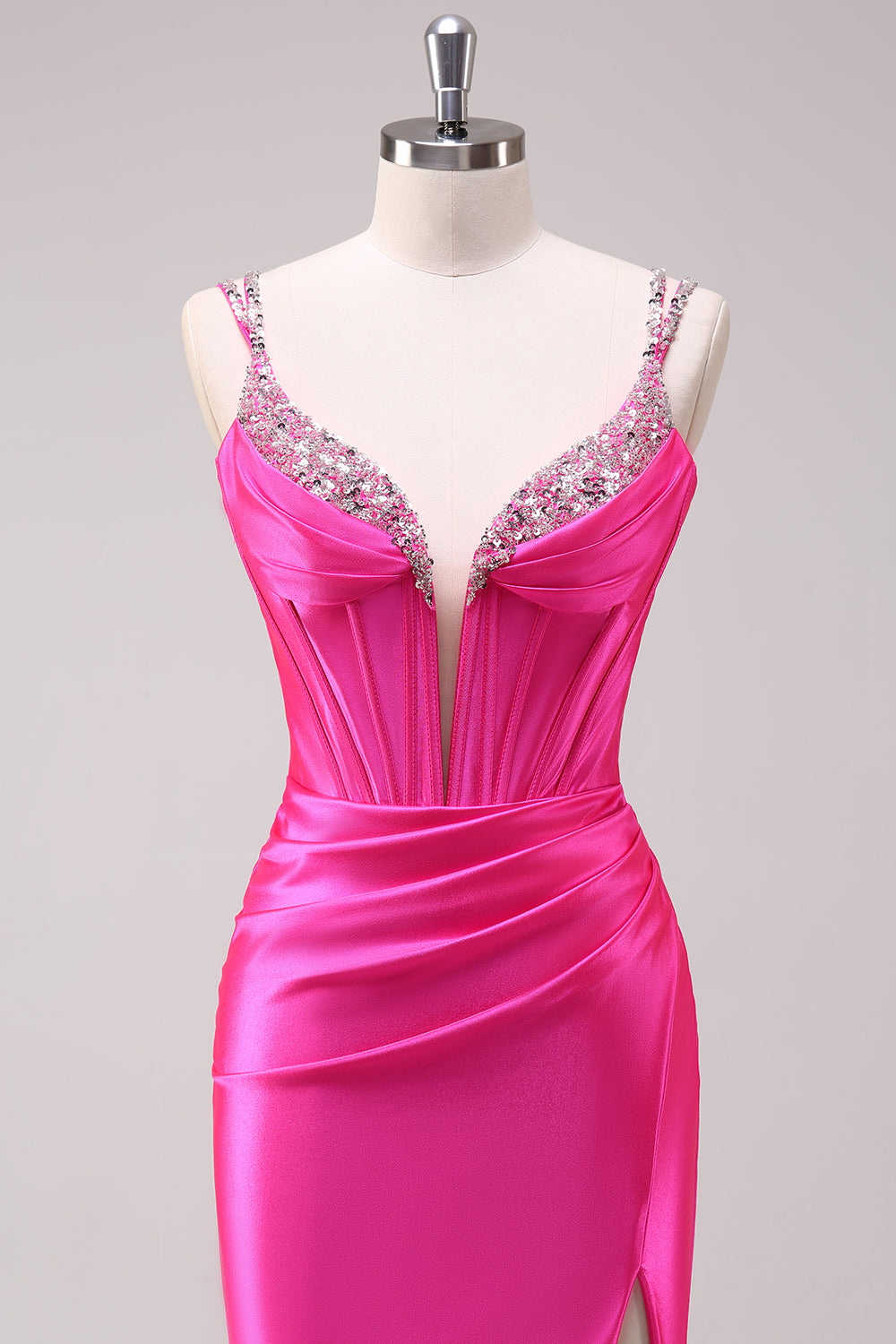Mermaid Satin Spaghetti Straps Long Corset Prom Dress with Beading