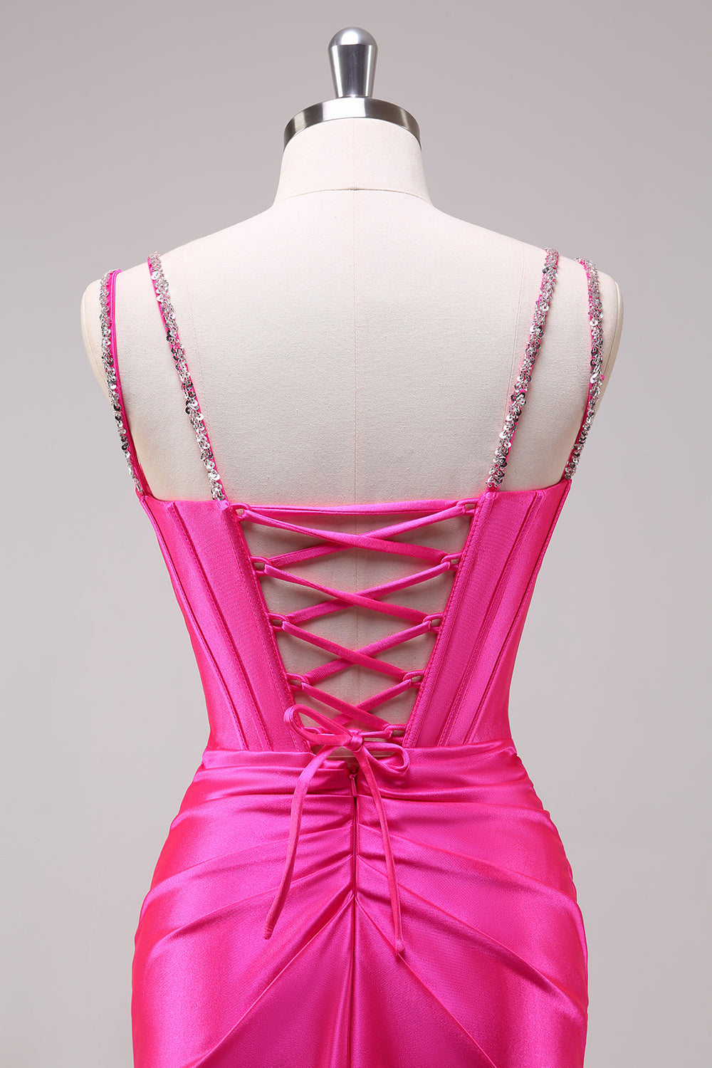 Mermaid Satin Spaghetti Straps Long Corset Prom Dress with Beading