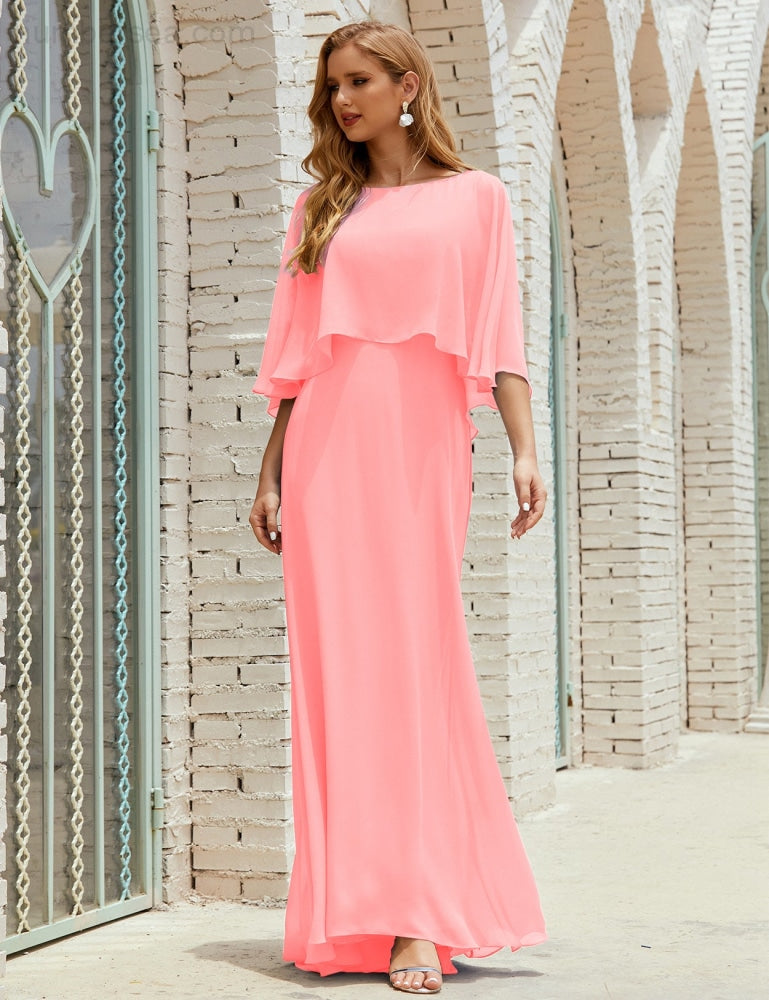 Sunnderly  Bridesmaid Dress Women Long Sleeve V-Neck Chiffon Formal Wedding Party Dress SY28018