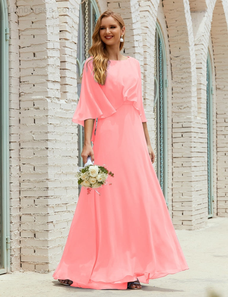 Sunnderly  Bridesmaid Dress Women Long Sleeve V-Neck Chiffon Formal Wedding Party Dress SY28018