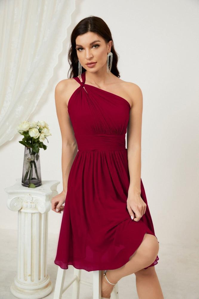 Baoleely Women Chiffon Short One Shoulder Bridesmaid Dress Formal Dresses for Party Homecoming 2804
