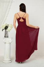 Baoleely  Neck Bridesmaid Dresses Chiffon Long Spaghetti A-line Formal Prom Gown for Wedding Party Evening 2801