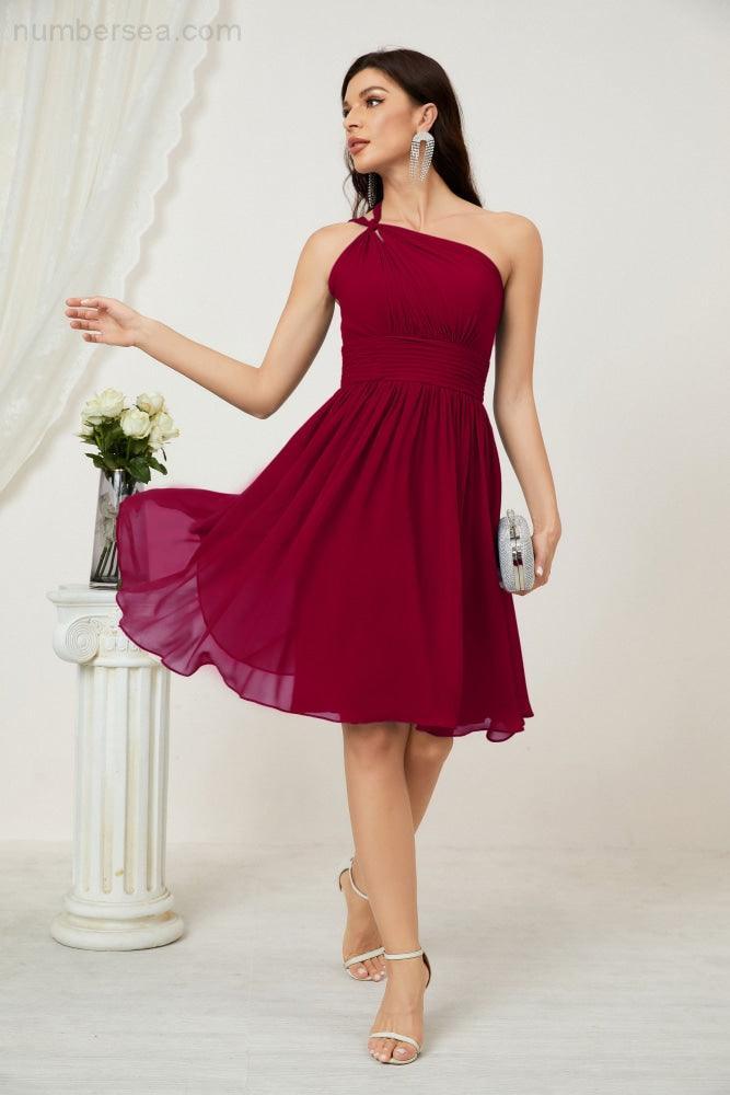 Baoleely Women Chiffon Short One Shoulder Bridesmaid Dress Formal Dresses for Party Homecoming 2804