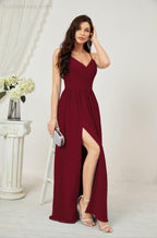 Baoleely  Neck Bridesmaid Dresses Chiffon Long Spaghetti A-line Formal Prom Gown for Wedding Party Evening 2801