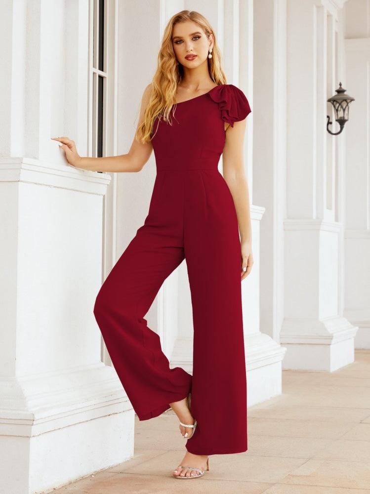 Numbersea Women's One Shoulder Long Jumpsuit Formal Evening Dress Long Bridesmaid Dresses Pants Wedding Party 28034