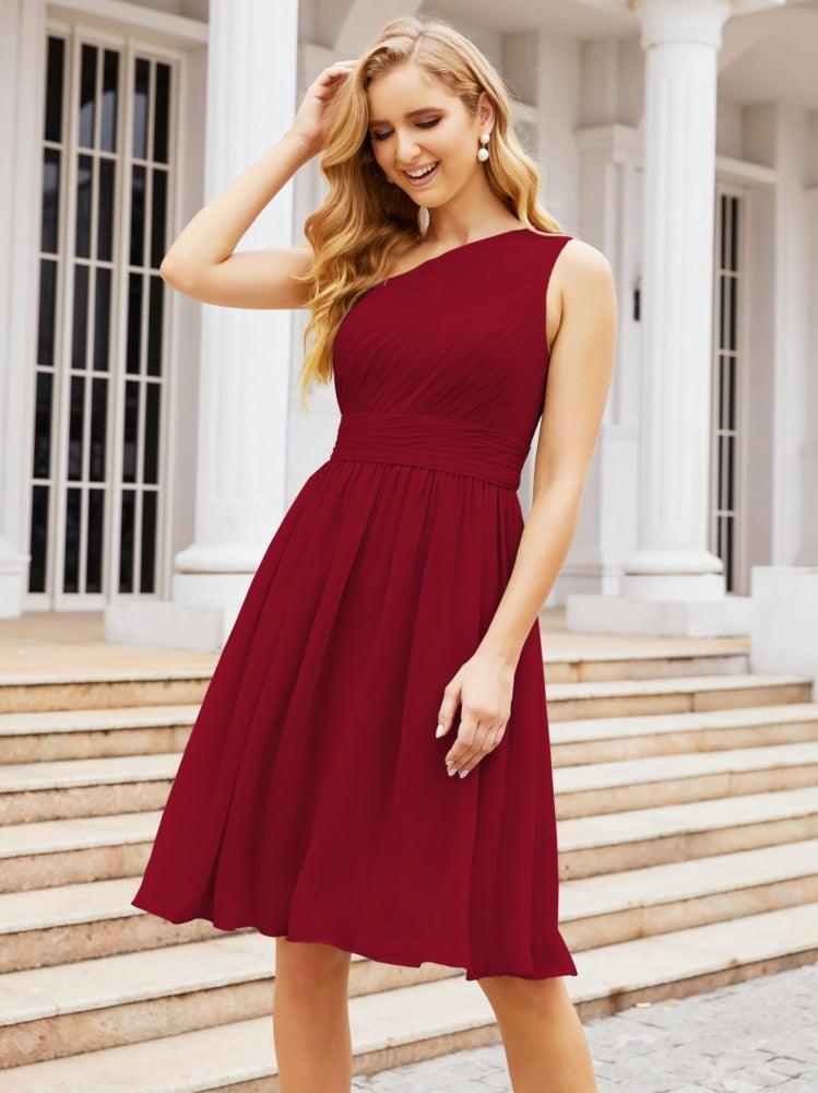 Homecoming Dress One Shoulder Pleated Short Formal Prom Gowns 28046