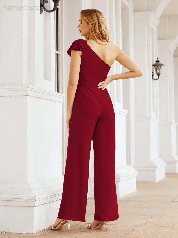 Numbersea Women's One Shoulder Long Jumpsuit Formal Evening Dress Long Bridesmaid Dresses Pants Wedding Party 28034