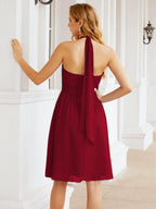 Baoleely Halter Chiffon Bridesmaid Dresses Short Sleeveless Formal Party Dress Open Back 28023