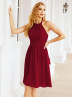 Baoleely Halter Chiffon Bridesmaid Dresses Short Sleeveless Formal Party Dress Open Back 28023