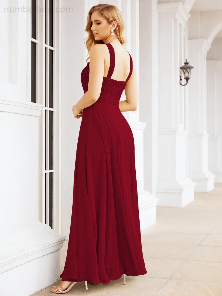 Numbersea Crisscross Halter Bridesmaid Dresses for Party Wedding Evening Prom Maxi Ball Gowns 28053