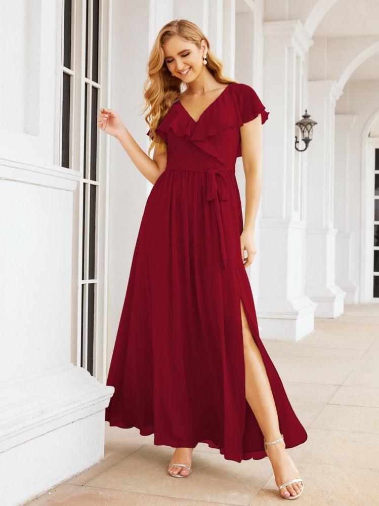 Bridesmaid Dresses with Flutter Sleeves Formal Evening Party Prom Gowns 28044