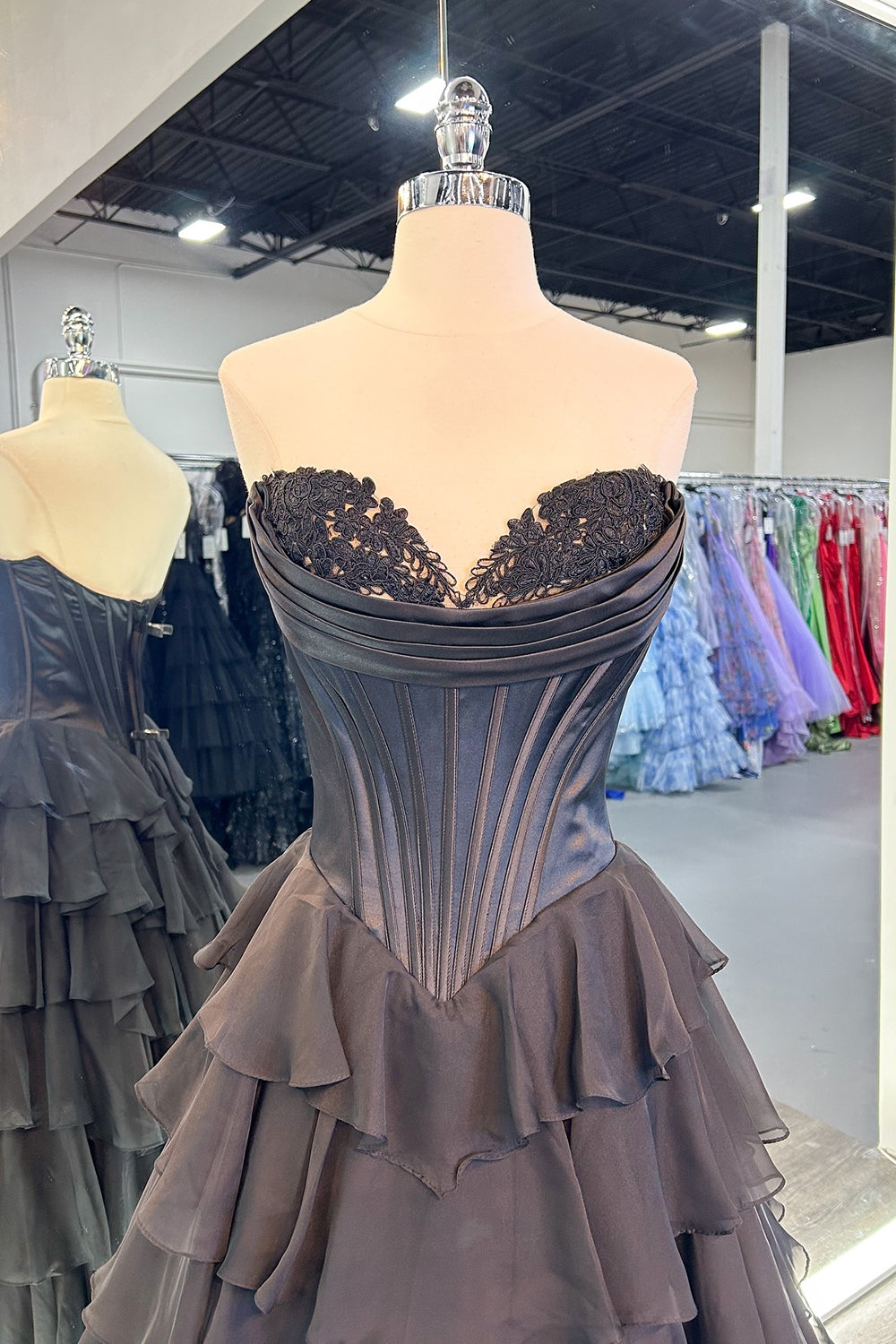 A-Line Sweetheart Chiffon Ruffled Long Corset Prom Dress with Slit