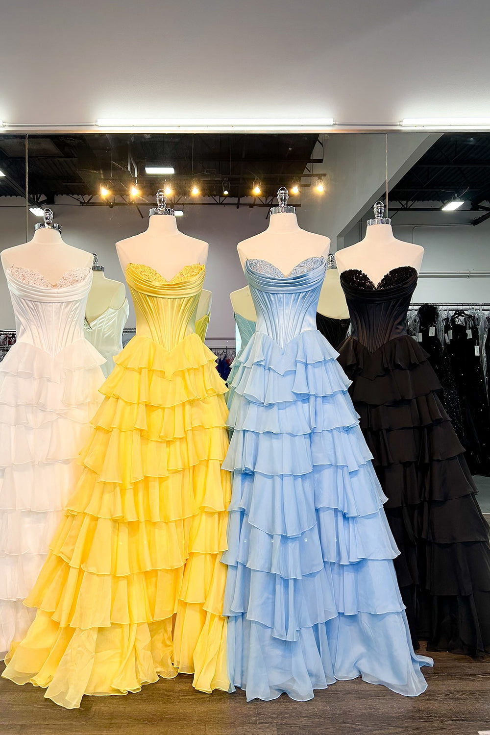 A-Line Sweetheart Chiffon Ruffled Long Corset Prom Dress with Slit