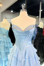 A-Line Sweetheart Chiffon Ruffled Long Corset Prom Dress with Slit