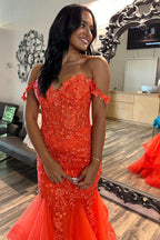 Off the Shoulder Mermaid Tiered Long Corset Prom Dress with Appliques
