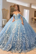 Tulle Ball Gown Off the Shoulder Quinceanera Dress with Appliques