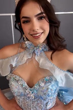 Sweetheart Tulle Ball Gown Applique Quinceanera Dress with Beading