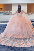 Sweetheart Princess Tulle Applique Quinceanera Dress with Cape