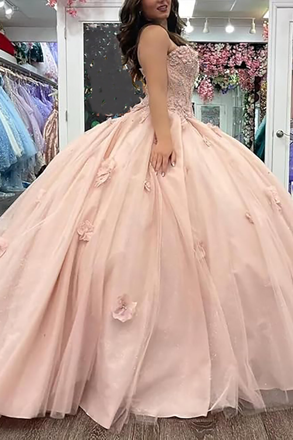 Sweetheart Ball Gown Tulle Corset Applique Quinceanera Dress