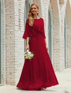 Sunnderly  Bridesmaid Dress Women Long Sleeve V-Neck Chiffon Formal Wedding Party Dress SY28018