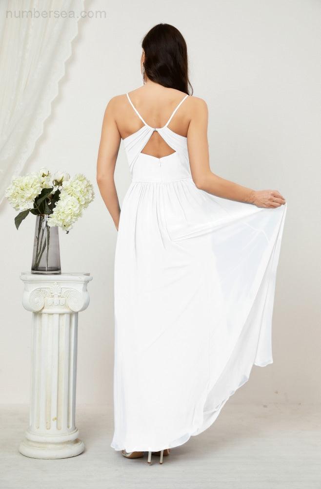 Baoleely  Neck Bridesmaid Dresses Chiffon Long Spaghetti A-line Formal Prom Gown for Wedding Party Evening 2801