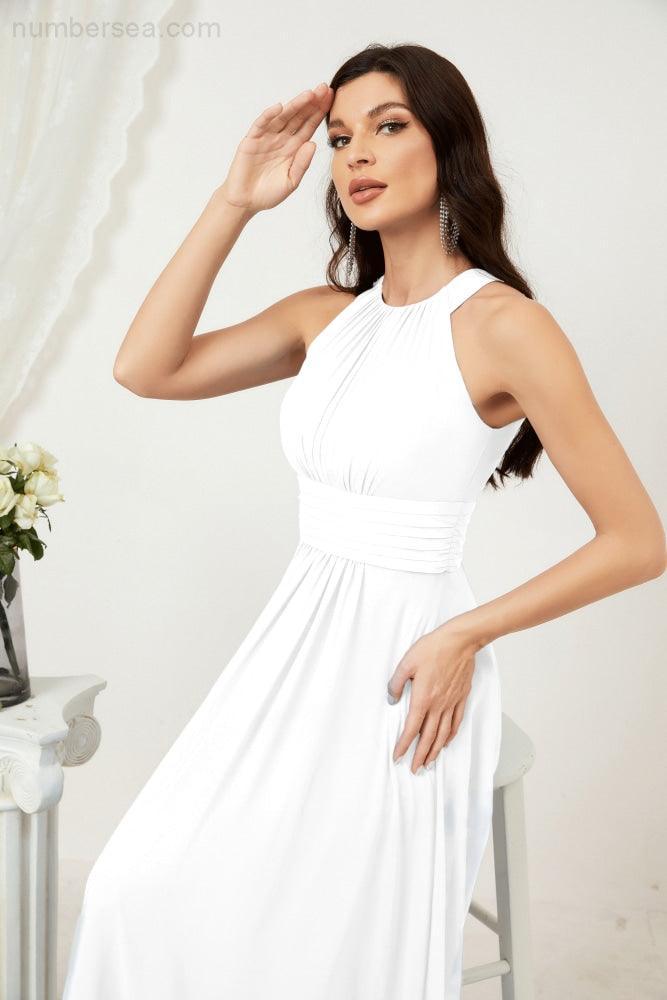 Baoleely Formal Party Gown Dress Chiffon Halter Long Sleeveless Bridesmaid Dresses 2802