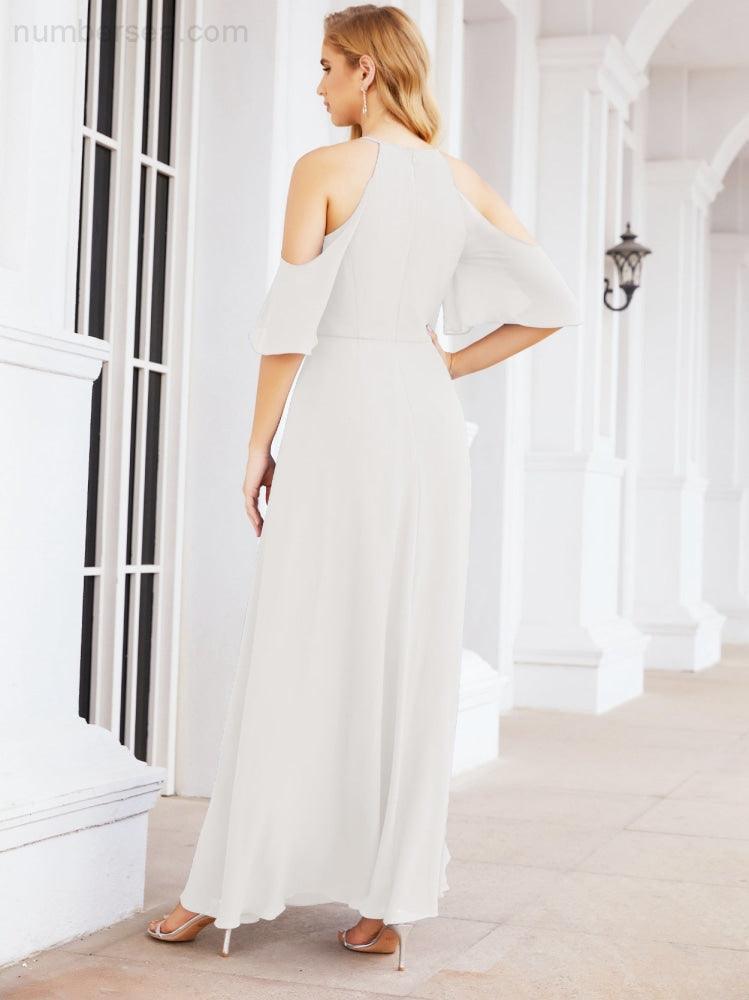 Numbersea Cold Shoulder Bridesmaid Dresses A-Line Long Formal Evening Gowns 28074
