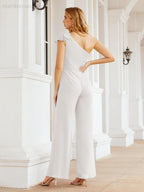 Numbersea Women's One Shoulder Long Jumpsuit Formal Evening Dress Long Bridesmaid Dresses Pants Wedding Party 28034