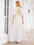 Numbersea V-Neck Bridesmaid Dress Chiffon Long Open Back Formal Dresses for Women Party Evening 28067