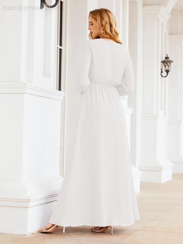 Numbersea Women's Chiffon Bridesmaid Dress A line Long Sleeves Formal Evening Prom Gown for Wedding Guest 28032