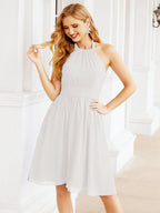 Baoleely Halter Chiffon Bridesmaid Dresses Short Sleeveless Formal Party Dress Open Back 28023