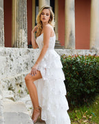 Princess A Line Off the Shoulder White Corset Prom Dress with Lace Ruffles