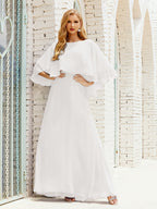Sunnderly  Bridesmaid Dress Women Long Sleeve V-Neck Chiffon Formal Wedding Party Dress SY28018