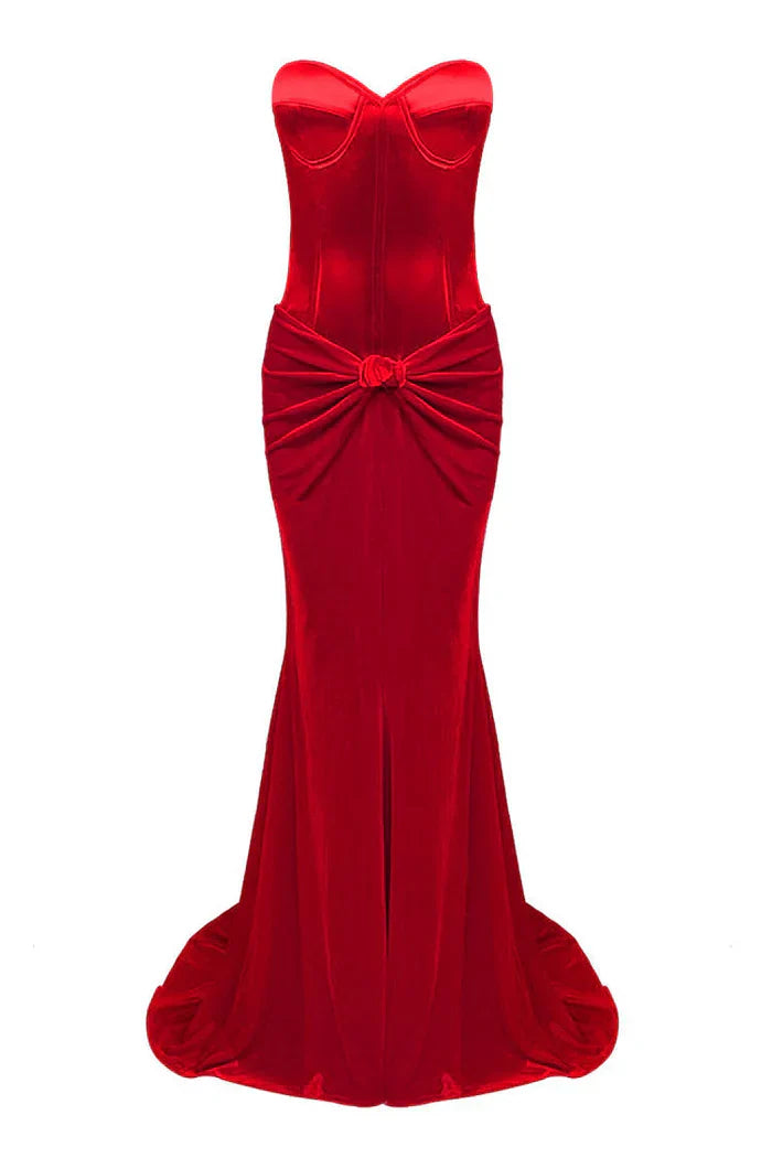 Sexy Sweetheart Satin Top Bowknot High Waist Fishtail Two Piece Maxi Dress