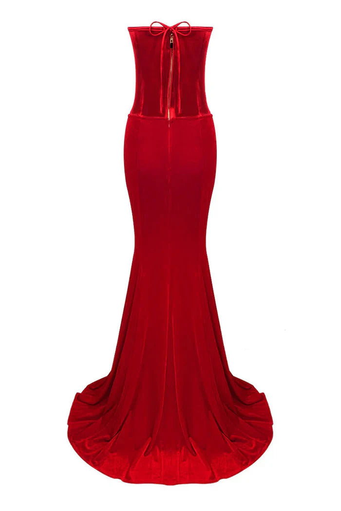Sexy Sweetheart Satin Top Bowknot High Waist Fishtail Two Piece Maxi Dress