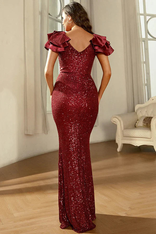Sequin Cap Sleeve Mermaid Formal Evening Dress